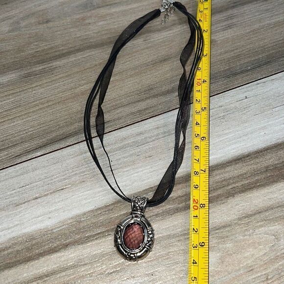 Bold Large Silver Tone Rhinestone Pendant On Cord - Picture 4 of 6